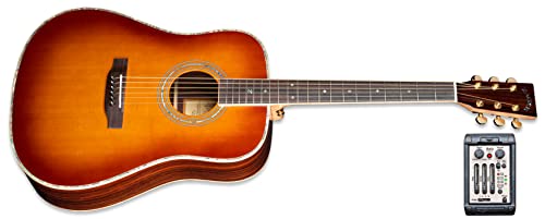 Zager Acoustic Electric Guitar - Zad900E 50Th Anniversary Aura Pro Series - Solid Spruce/Rosewood - Tobacco Sunburst - Premier, Custom-Made Acoustic Guitars - Easy-Playing, Handmade Guitar With Pickup #TOP10