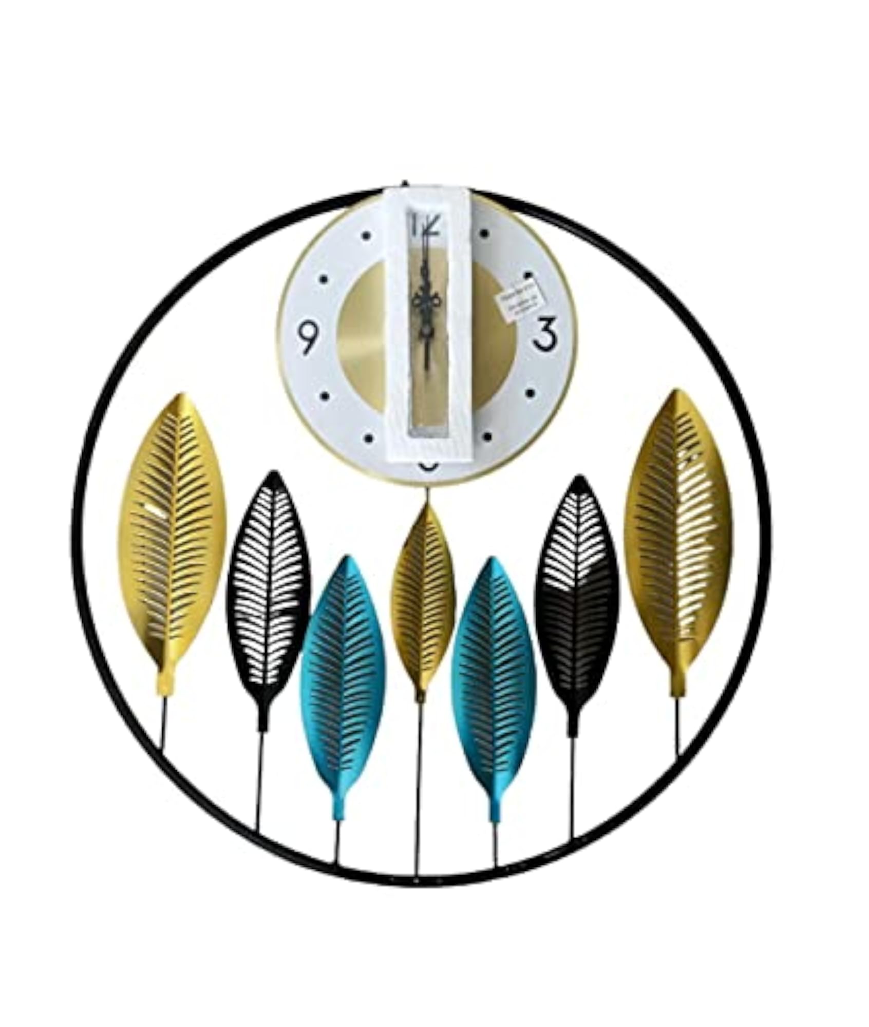 Leaf and Full Circle Metal Wall Clock, Multi-Colour