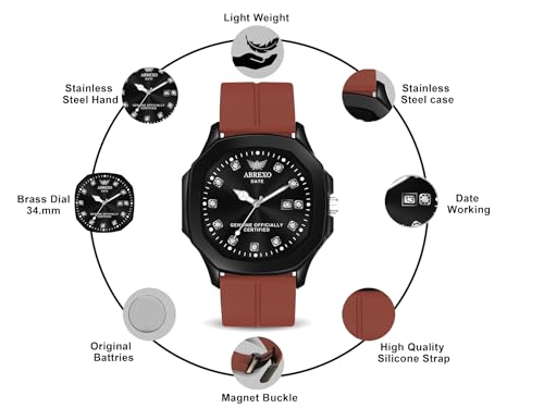 Image of Abx4900-Captain Series Date Working Square Black Dial Brown Magnetic Silicon Strap Analog Watch Quartz Mechanism