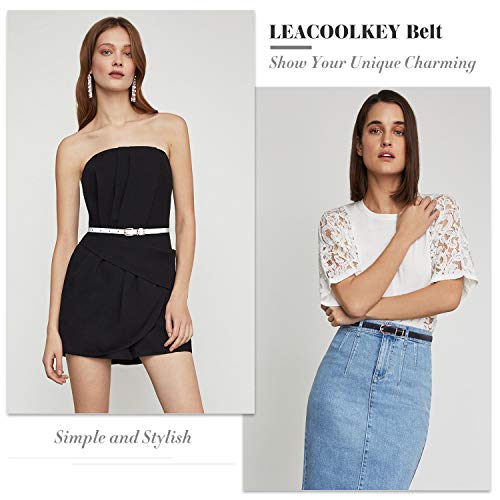 Leacoolkey Women Skinny Leather Belt For Dress For Jeans Ladies Waist Belt With Gold Buckle, Black+Brown+White, Suit Pants Size 22"-27"… #TOP3