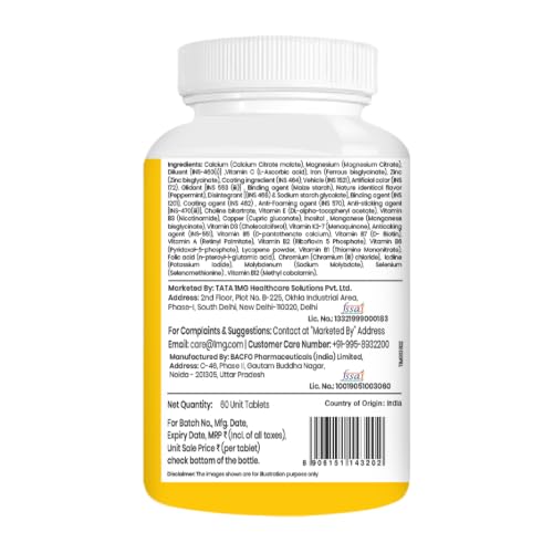 Image of Tata 1mg Multivitamin for Men | 13 Vitamins, 10 Minerals, Zinc & Magnesium | Energy, Immunity, Vitality & Muscle Strength | 60 Tablets | 1 Per Day