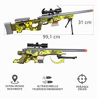 AGM MASTECH AWM Weiche Schaumstoff-Spielzeugpistole, Design mit auswerfenden Patronenhülsen, verbessertes Zielfernrohr, Dartlader, 40 weiche Schaumstoff-Darts, 20 Patronenhülsen, 2 Magazine. (Grün) – Ansicht 5