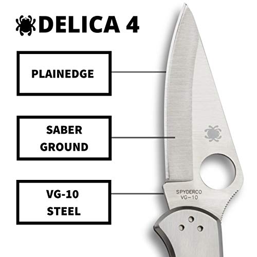 Spyderco Delica 4 Signature Knife with 2.95" Saber-Ground VG-10 Steel Blade and Durable Stainless Steel Handle - PlainEdge - C11P - Image 3