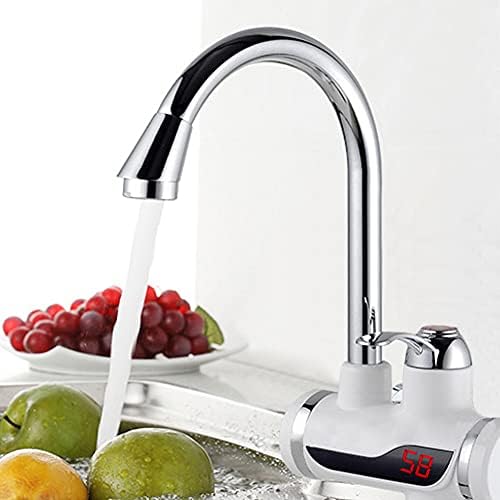OUKKUO 220V 3sec Instant Tankless Electric Hot Water Faucet with LED Digital Display Kitchen Fast Heating Tap Water Heater (Big Under Inflow)