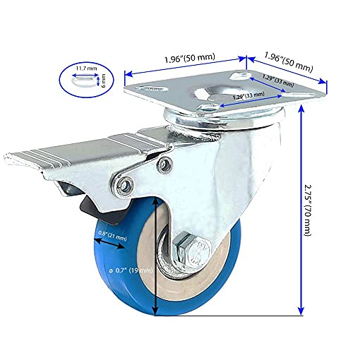 Online Best Service 4 Pack Caster Wheels Swivel Plate Stem Brake Casters On Blue Polyurethane Wheels (2 Inch With Brake) #TOP1