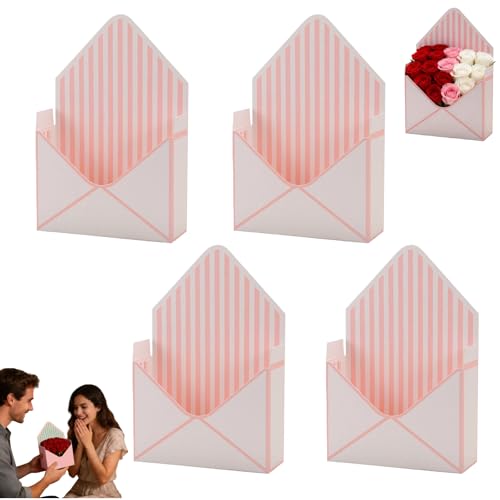 Valentine Envelope Boxes, Valentine Envelope Gift Box, Florist Bouquet Envelope Boxes, Valentines Day Flower Bouquet Package Gift Folding Paper Boxes for Wedding Birthday Festival Party Decoration (Pink-A 4PCS)