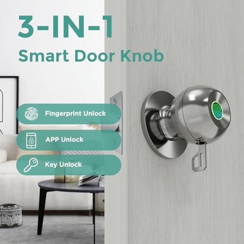 Fingerprint-Door-Lock-Rechargeable-Smart-Door-Knob-Biometric-Door-Lock-with-App-Control-Fingerprint-Door-knob-for-Bedrooms-Apartments-Offices-Hotels-Stainless-Steel