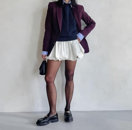 Classic Bubble Skirt for Women, French Style Pure Cotton A-Line High-Waisted Mini Skirt for Casual and Going Out4