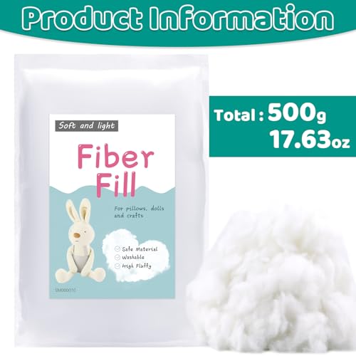 Image of LOKUNN High Resilience Pillow Fill, 500g Polyester Fiber, Stuffing for Pillows, Stuffed Animals, DIY Crafts