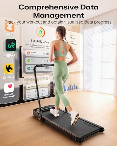 Image of UREVO Smart 2-in-1 Folding Treadmill, Compact Walking Pad with Safety Handle, Plug and Play, Dual LED Display, Workout APP, Walking or Running for Home Office, Remote Included