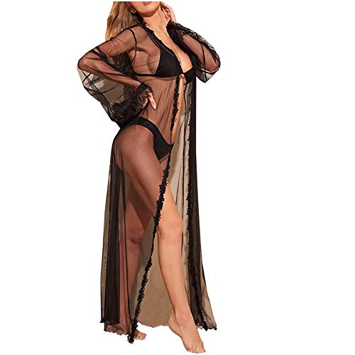 AxiBa Novas mulheres sexy contraste renda rede cinto robe biquíni camisa curta vestido de praia