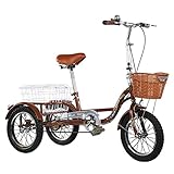 Three Wheel Bike, 14 Inch Adult Tricycle with Rear Basket for Dogs Groceries Carbon Steel Frame for Adults Women Men Seniors Exercise Shopping Cycling Pedalling