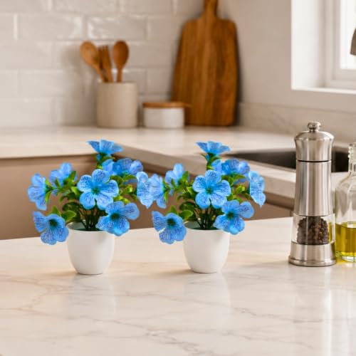 Image of fancymart Artificial Real Touch Flower Plant with Pot (Pack of 2), 16 cm Height, Decorative Faux Floral Plant for Home, Office, Living Room, Bedroom, Table & Shelf Decor