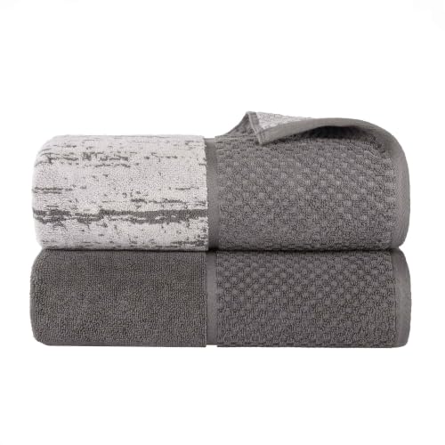 SUPERIOR Cotton Bathroom Towel Set Plush Absorbent 2 Piece, Charcoal Silver