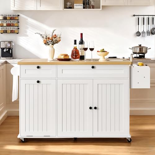 60.2" Kitchen Islands with Storage, Kitchen Island Cart with Tras...