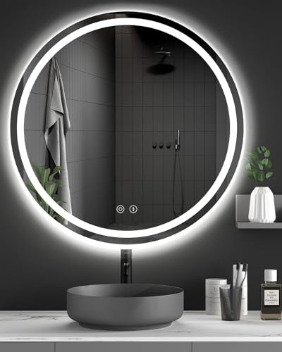 Dripex Miroir Rond Salle de Bain avec Eclairage 70cm, Miroir Mural avec Anti-buée, 3 Couleurs Lumière, Dimmable, Fonction Mémoire, HD Verre Trempé, Capteur...