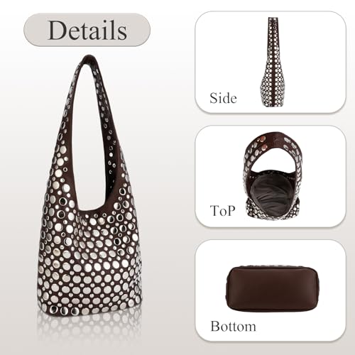 Image of Studded Y2K Purses for Women Punk PU Leather Shoulder Hobo Bags Trendy Underarm Tote Handbags