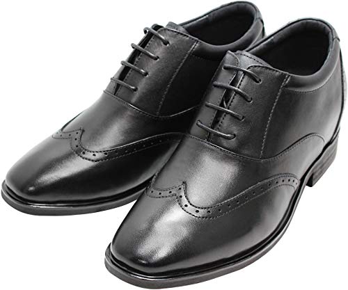 Calto Men's Invisible Height Increasing Elevator Shoes - Black Leather Lace-Up Brogue Wing-Tip Oxfords - 3.2 Inches Taller - G51123 - Size 9 D(M) Us #TOP2