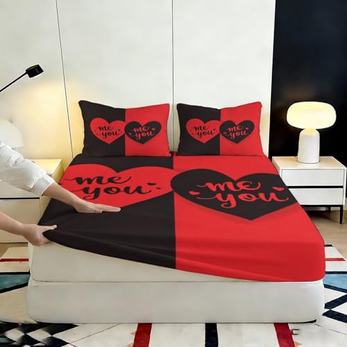 Drap housse imprimé 3D microfibre douce rouge noir protection matelas