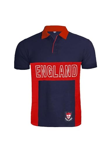 The Dragons Den Adults Blue England Football Rugby Cricket St Georges Day Supporters Polo Shirt [Blue, Red Collar Size M]