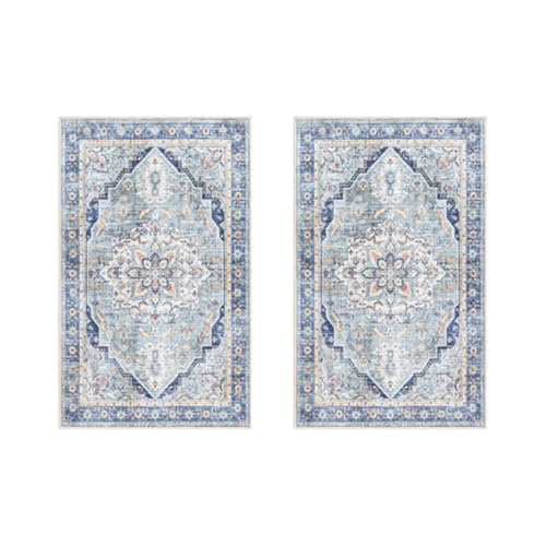 Gertmenian Indoor Boho Accent Rug - 2x4 Extra Small (2-Pack), Non Slip, Super Strong, Ideal for High Traffic Areas in Bedroom, Office, Kitchen - Soha, Blue, 24595