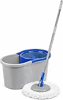 Mop Giratório 360° com Balde Duplo e Centrífugador, Cabo Extensível, para Pisos, Porcelanato e Vinílicos - Azul ou Cinza