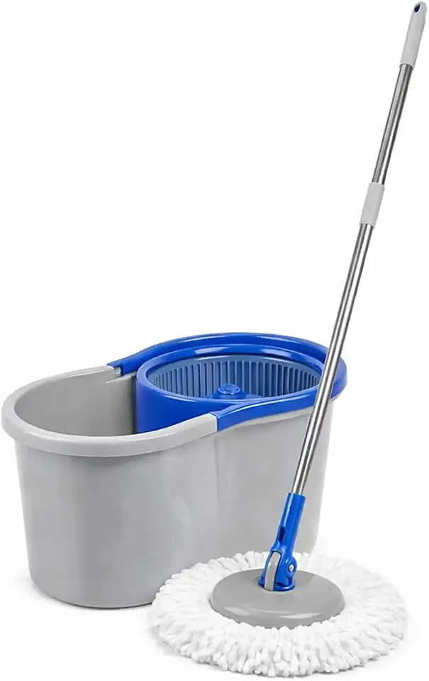 Mop Giratório 360° com Balde Duplo e Centrífugador, Cabo Extensível, para Pisos, Porcelanato e Vinílicos - Azul ou Cinza