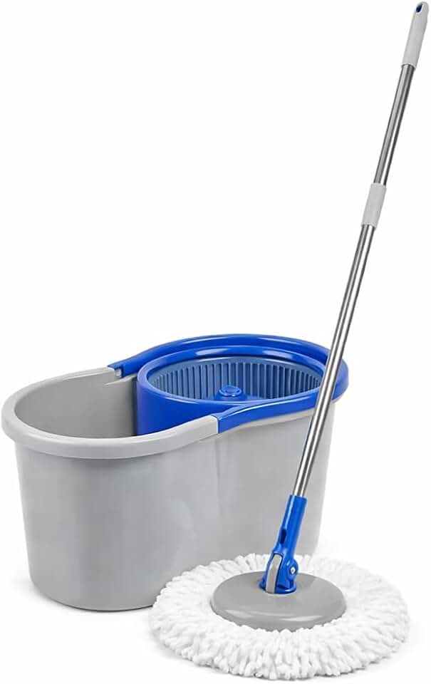 Mop Giratório 360° com Balde Duplo e Centrífugador, Cabo Extensível, para Pisos, Porcelanato e Vinílicos - Azul ou Cinza