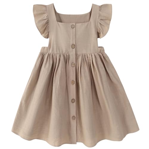 Toddler Girl Dress Kids Sleeveless Ruffle Cotton Linen Dresses Button Beach Summer Outfits Casual Party Dresses