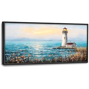 Large Lighthouse Wall Art for Living Room Ocean Sunset Pictures Wall Decor Lighthouse Canvas Print Paintings Home Framed Artwork Decoration Gifts for Bedroom Office 30″x60″