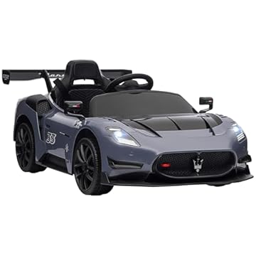AIYAPLAY Maserati GT2 Licensed 12V Electric Car for Kids, Kids' Electric Ride on with Suspension System, Remote Control, USB, Music, Horn, Lights, Auxiliary Wheels, for Ages 3-5 Years, Grey