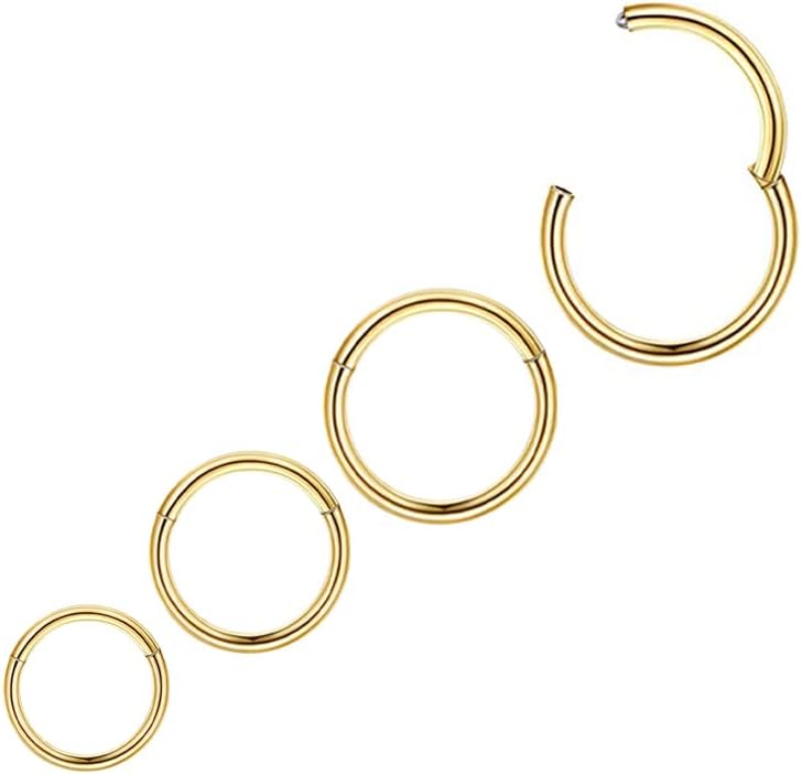 KREZIP Gold Nose Ring Hoop 16G 18G 20G 316L Stainless Steel Hinged Nose Ring Septum Rings Cartilage Daith Tragus Helix Hoop Earrings Hypoallergenic Body Piercing Jewelry for Women Men Girls