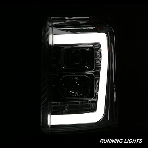 Akkon - For 2011-2016 Ford F250 F350 F450 F550 Superduty Led Tube Chrome Projector Headlights Driver+Passenger Pair #TOP6