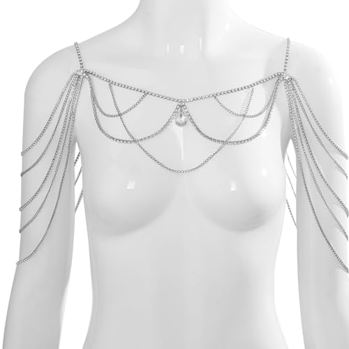 Rhinestone Shoulder Chain Necklace Sexy Arm Chain Bridal Multi-layered Crystal Back Chain Jewelry for Women4