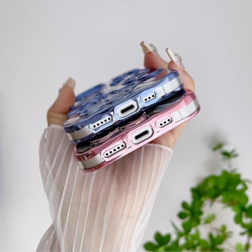 Image of mobistyle Designed for iPhone 15 Cover | Electroplating Colourful 3D Flower Design Camera Protection TPU Back Cover Case for Girls & Women (Flower Blue)