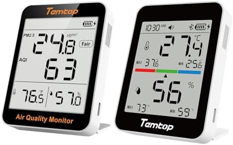 Temtop S1+ Air Quality Monitor T1 Themometer Combo, S1+ Indoor Air Quality Meter with PM2.5, AQI, and T1 with Temperature, and Humidity Detector