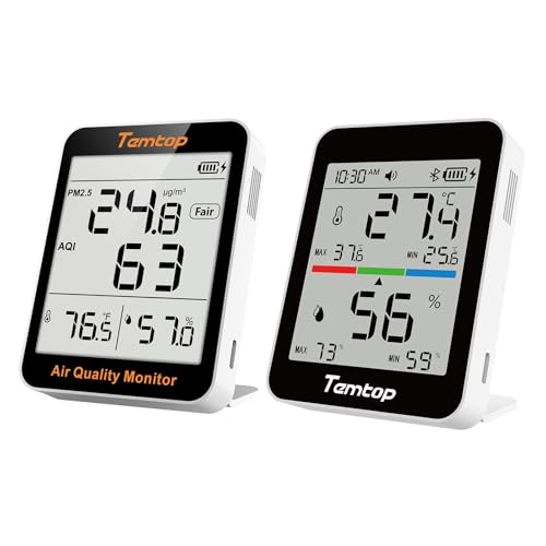 Temtop S1+ Air Quality Monitor T1 Themometer Combo, S1+ Indoor Air Quality Meter with PM2.5, AQI, and T1 with Temperature, and Humidity Detector