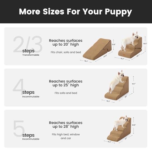 Image of Gardner Pet Dog Stairs for Small Dogs 22.8 inch H, 5-Step Brown Curved Pet Stairs, Dog Steps for High Bed, Couch (24-30 in) with Durable Non-Slip Waterproof Fabric Cover and CertiPUR-US Certified Foam