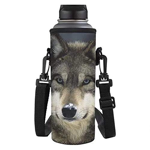NETILGEN Wolf - Bolsa de neopreno para botella de agua para deportes al aire libre, para caminar diariamente, acampar y otras actividades al aire libre, tamaño pequeño, 500ML-750ML Cover