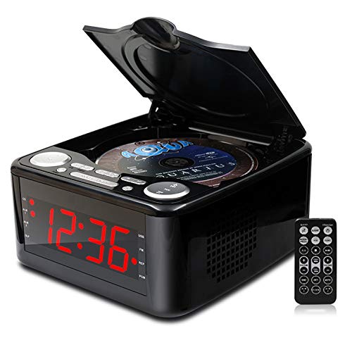 Getakteter CD-Laufwerk CD-Player, Stereolautsprecher Wecker USB Pränatale/WMA-Musik, FM-Radio Aux-Eingang Kopfhörerausgang MP3,Schwarz