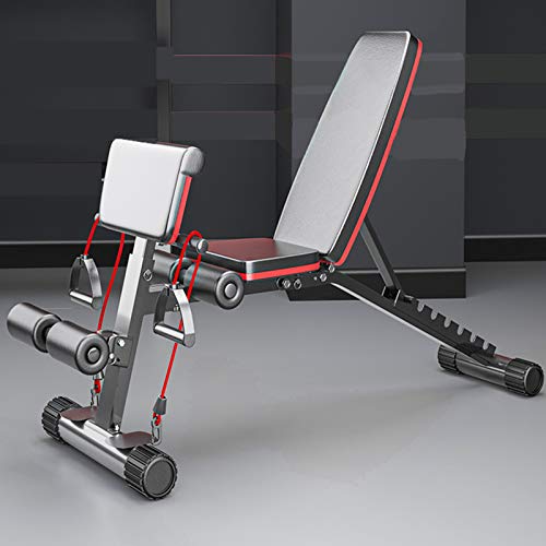 7 Level Adjustable Weight Foldable Bench Fitness Equipment with Resistance Band, Roman Chair Full Body Training Workout Sit-Up Incline Bench for Men Women Home Gym Exercise Sports