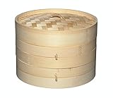 KitchenCraft World of Flavours 2cm Bamboo Steamer Basket, 2 Tier, Ideal for Best for Dim Sum, Vegetables, Bao Buns, Meat and Fish, Beige