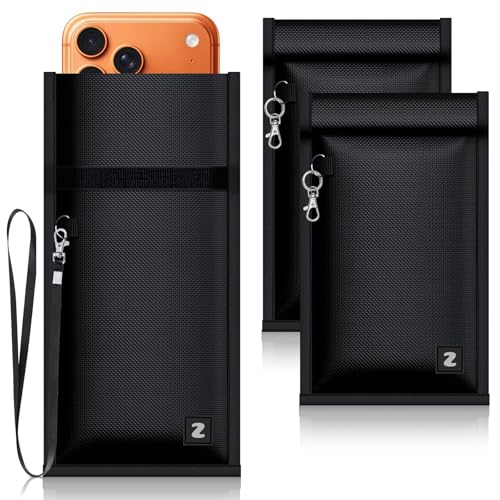 ZapEnergi Faraday Bags for Phones and Car Key 2 Pack, Professional Signal Blocking Pouch, Faraday Cage Effectively Blocks 5G/WiFi/GPS/RFID, Fireproof & Waterproof Anti-Tracking Signal Blocker Black