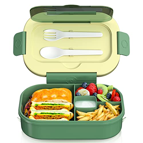 Enstphjoy Bento Box for Kids, 1300ML 4 Compartment Bento Box Adult Lunch Box with Cutlery, Lunch Box Containers for Kids/Adults/Toddler, Leak Proof, Microwave/Dishwasher/Refrigerator Safe, BPA Free