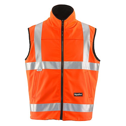 RefrigiWear Hivis Reversible Softshell Safety Vest - ANSI Class 2 High Visibility Orange with Reflective Tape (2XL)