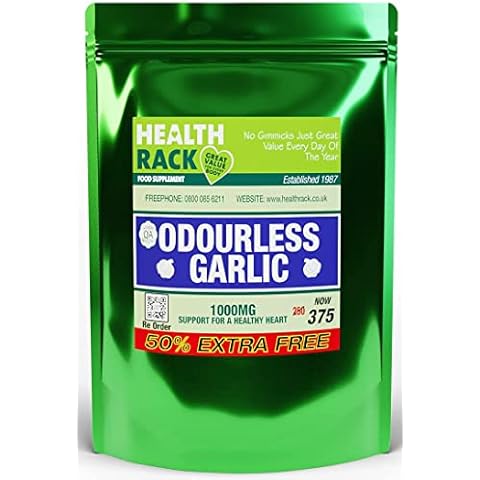 Odourless Garlic Capsules High Strength 1000mg 375 Capsules Heart Health | 1 Year Supply Cover