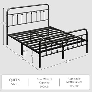 zunatu Queen Size Metal Bed Frame, Victorian Style Headboard and Footboard — photo 2 of 6