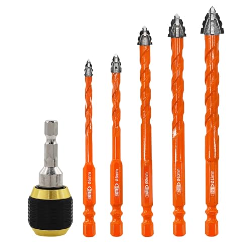 BGTEC Steinbohrer Set 5 tlg. Fliesenbohrer für Beton und Glas Ø 5-12 mm