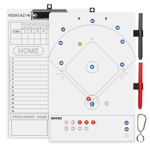 HIGHRAZON Magnetic Baseball Coaches Clipboard, White Double-Sided Dry Erase Coach Board, Tactics Whiteboard with Color Magnetic Sticker and 2 Marker for Coaches Gift
