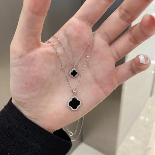 Collier Onyx Noir Saint-Valentin : Cadeau Pendentif Quatre Feuilles Femmes